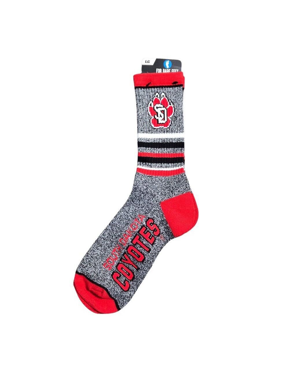 NWT | For Bare Feet South Dakota Coyotes "5-Star Marbled" Crew Socks | Large